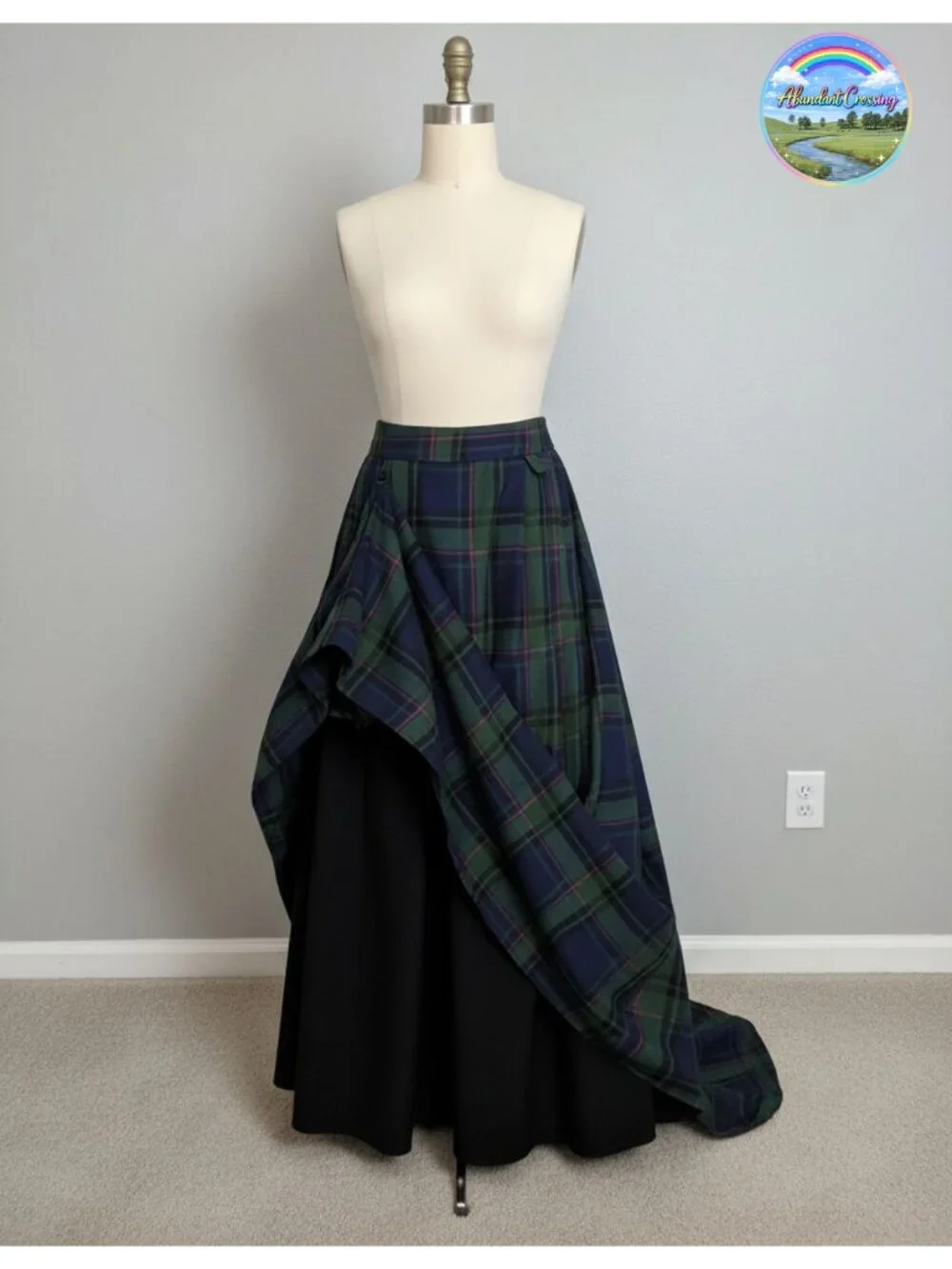 Plaid High Waist Layered Long Skirt with Pockets
